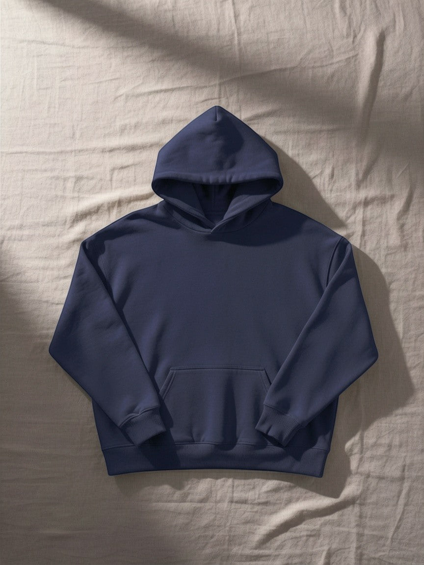 SEOULFIT Essential Oversized Hoodie in light beige, made from heavyweight brushed fleece with dropped shoulders and a front pocket.